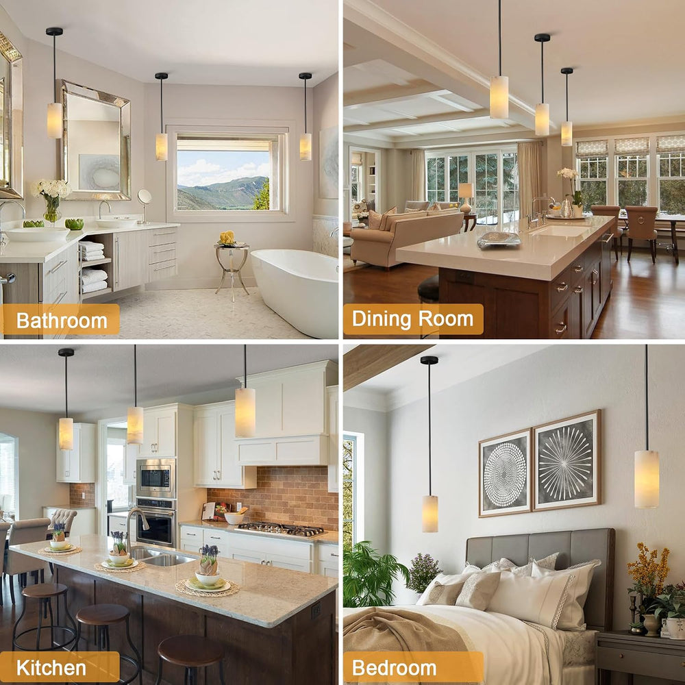 Alabaster Pendant Lights Kitchen Island, Black Hand Carved Alabaster Cylinder...