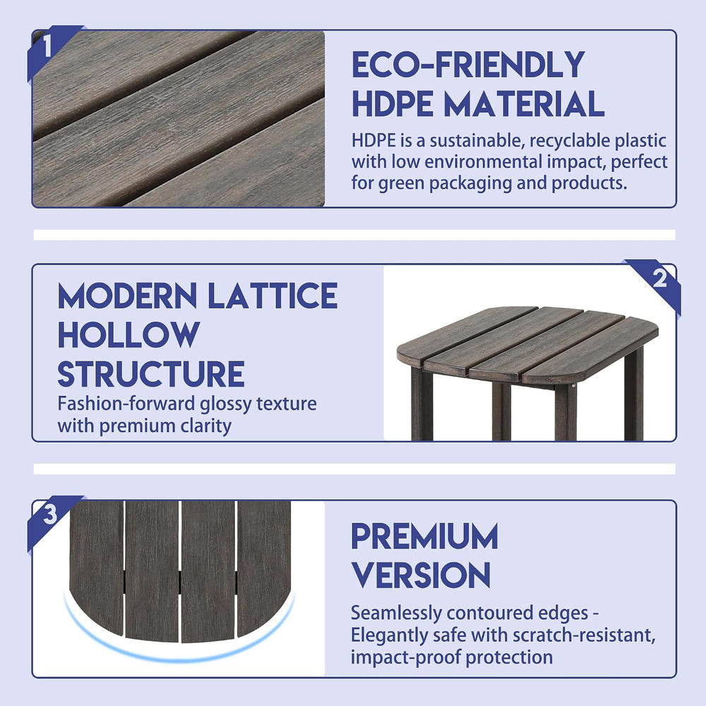 LZRS 2-Tier Patio Side Table, Heavy Duty HDPE Outdoor End Table with Wood Tex...