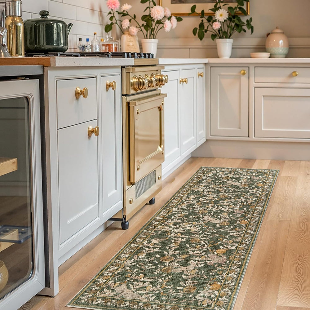 jinchan 2x6 Runner Rug Floral Vintage Washable Area Rug, Green