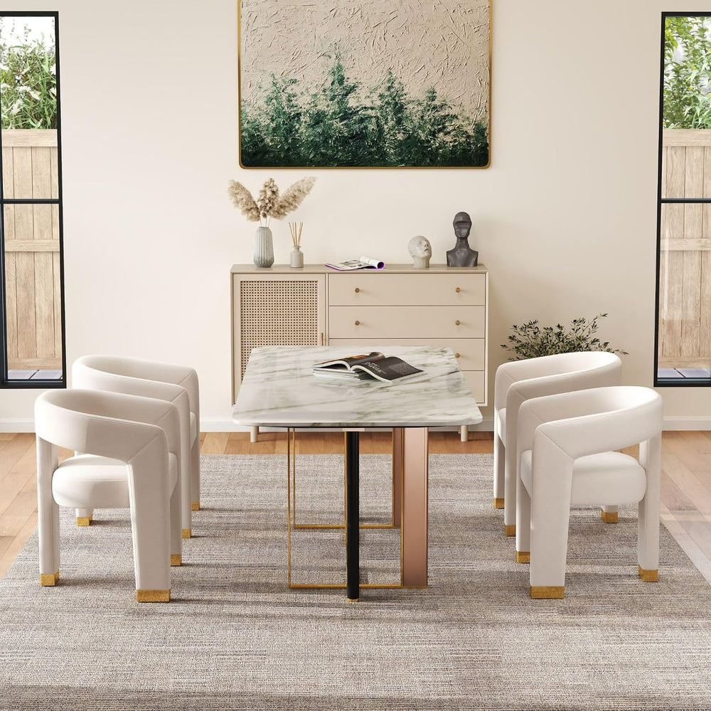 Hyfirm Barrel Dining Chairs Set of 4, Velvet Upholstered Armchairs with Open-...