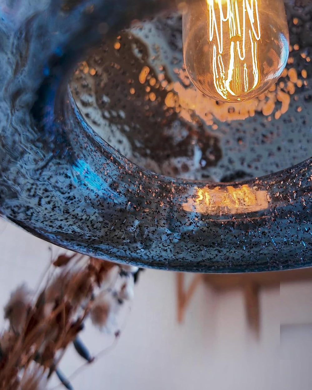 CASAMOTION Blue Pendant Light, Hand Blown Glass,Brushed Nickel, 8.7 Inch