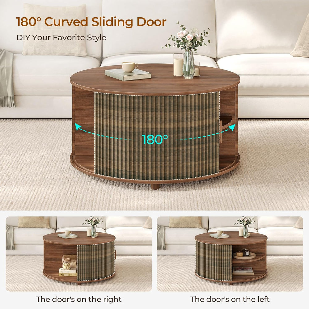 Round Lift Top Coffee Table, 34.6" Modern Coffee Table with 180° Curved ...