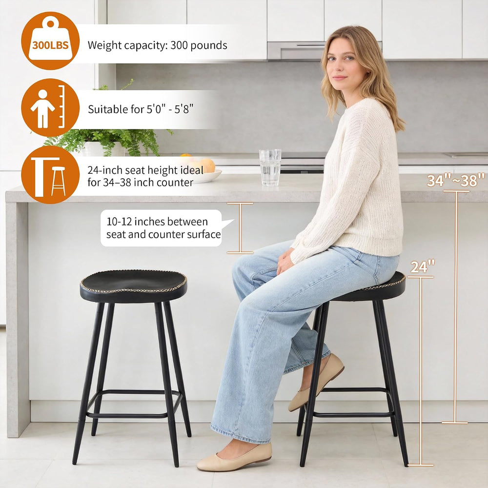 Counter Height Bar Stools Set of 3, Faux Leather Backless Counter Stools
