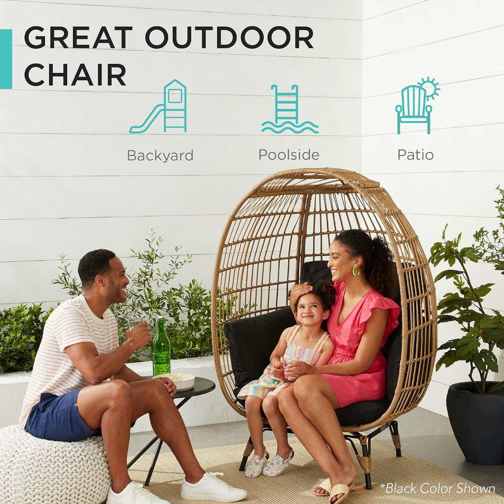 Best Choice Products Wicker Egg Chair, Oversized Indoor Outdoor Lounger for P...