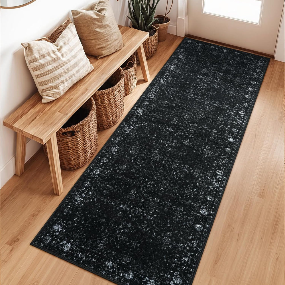 Hedlive Vintage Black Kitchen Runner Rug, 2x6 Washable Runners for Hallways N...
