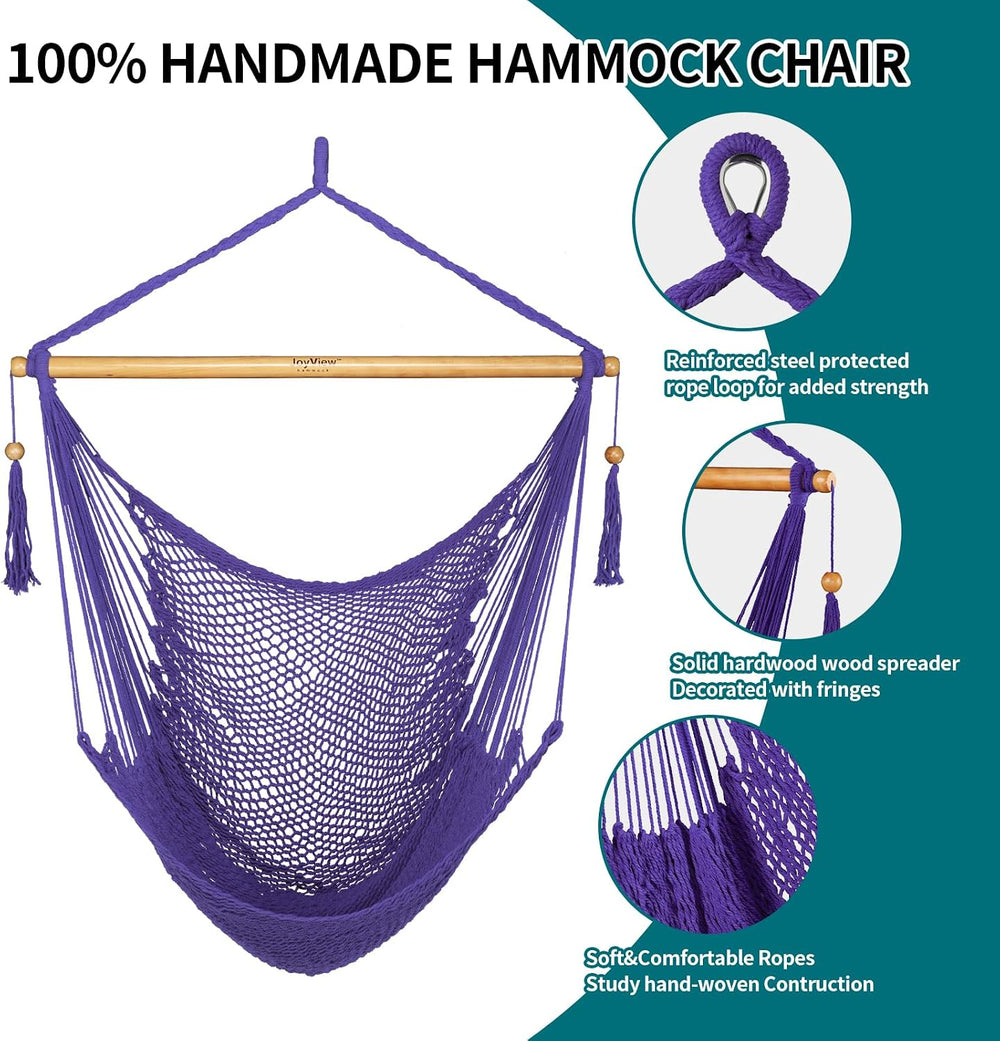 JoyView Hanging Hammock Chair, Caribbean Rope Swing Chair Wood Spreader Bar