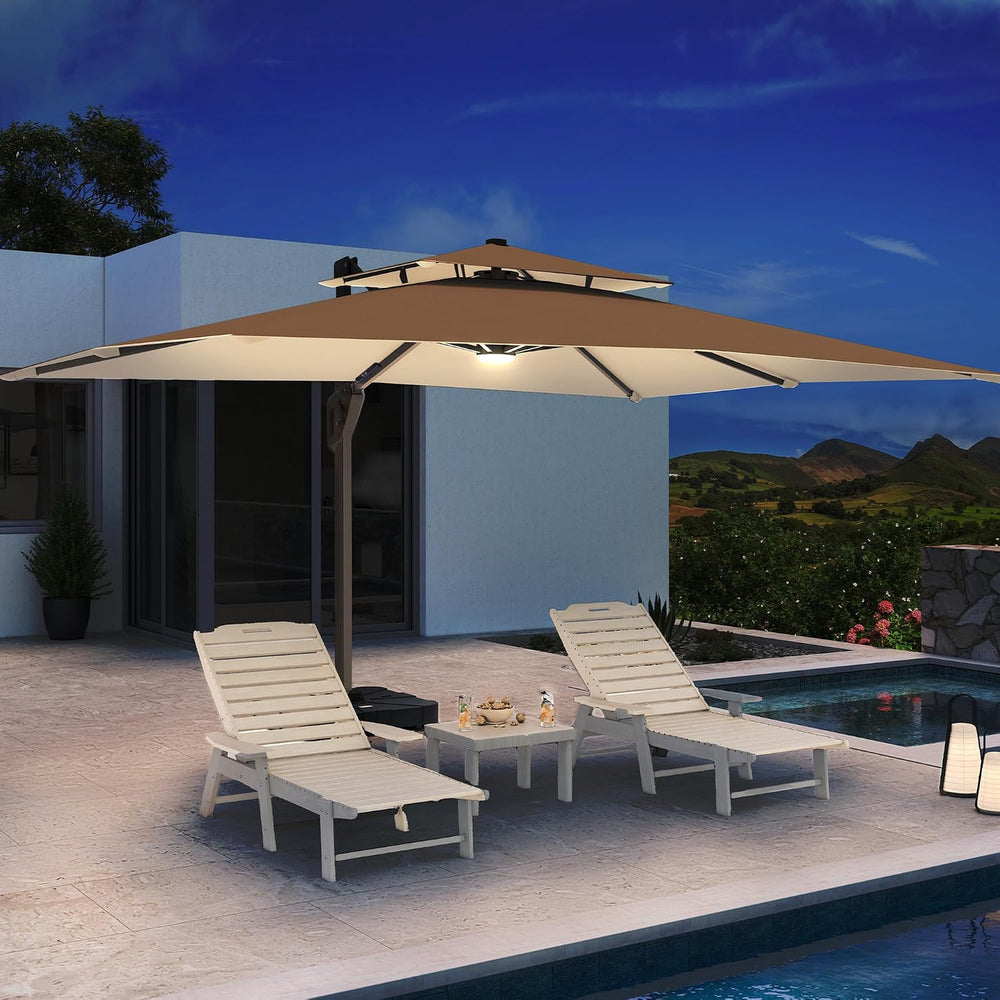10 X 13 FT Cantilever Patio Umbrella Outdoor with Lights & Base