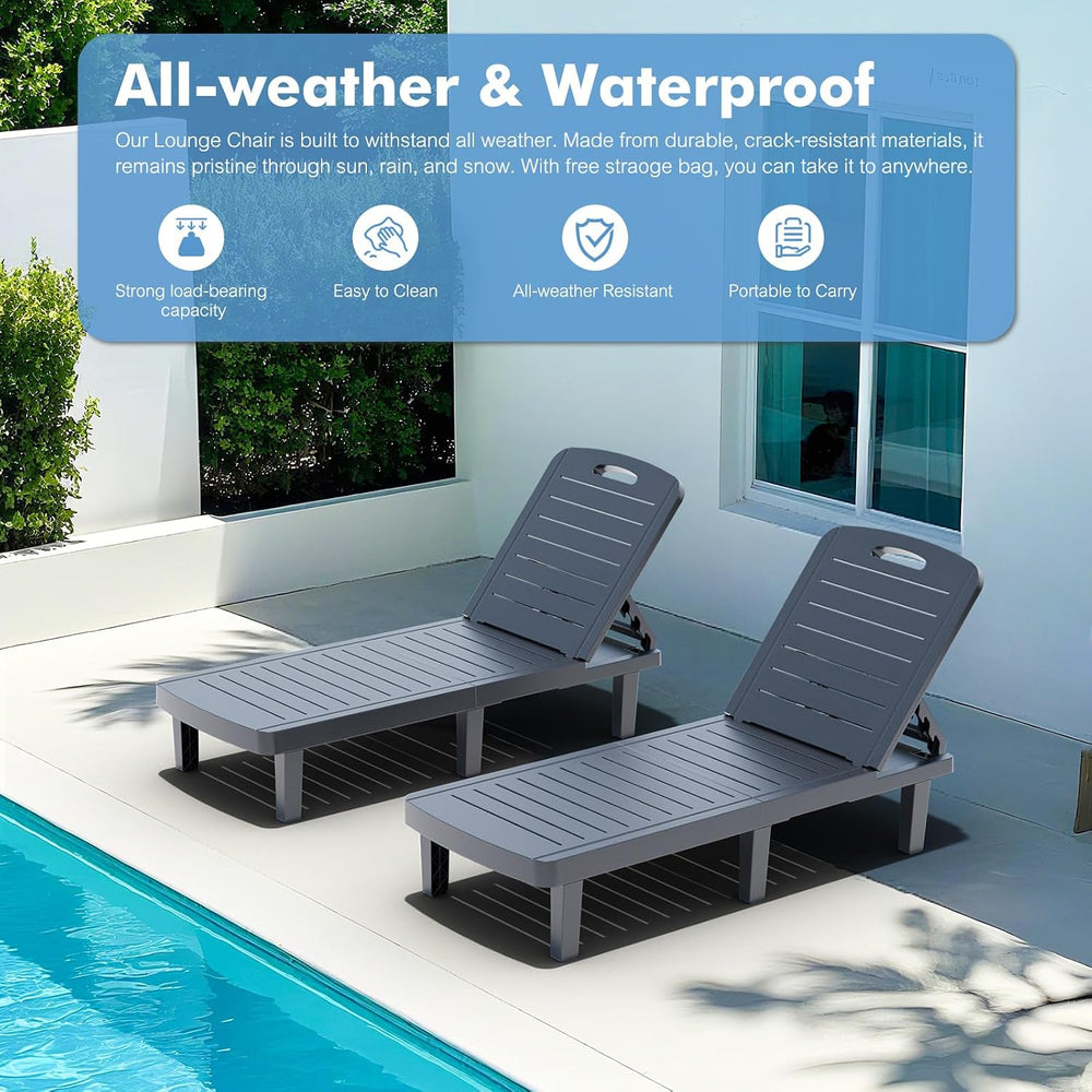 WACASA Outdoor Chaise Lounge Chairs Set of 2, Oversized Lounge Chairs with 5-...