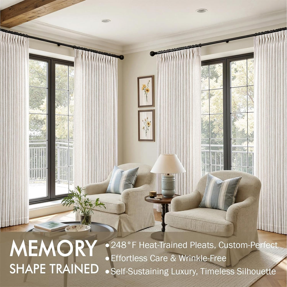 MIULEE Pinch Pleated Linen Curtains 96 Inches Long 2 Panels Natural