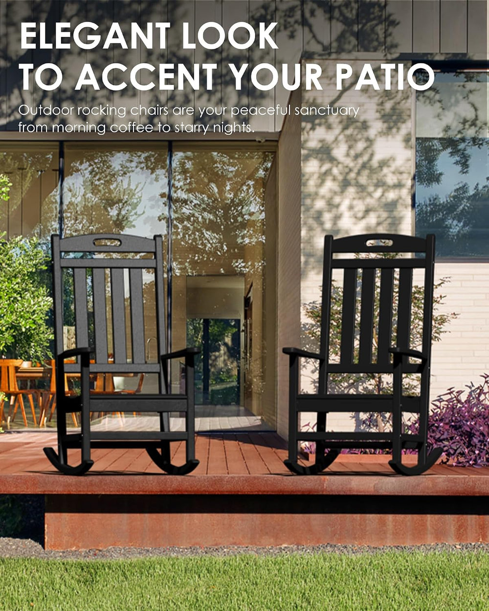 Outdoor Rocking Chair Set of 2, All-Weather Resistant Poly Lumber Rocker Chai...