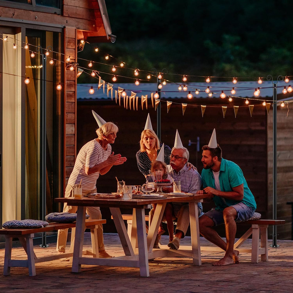 COCONUT String Light Poles for Ground, 8FT Heavy Duty Adjustable Metal Poles ...