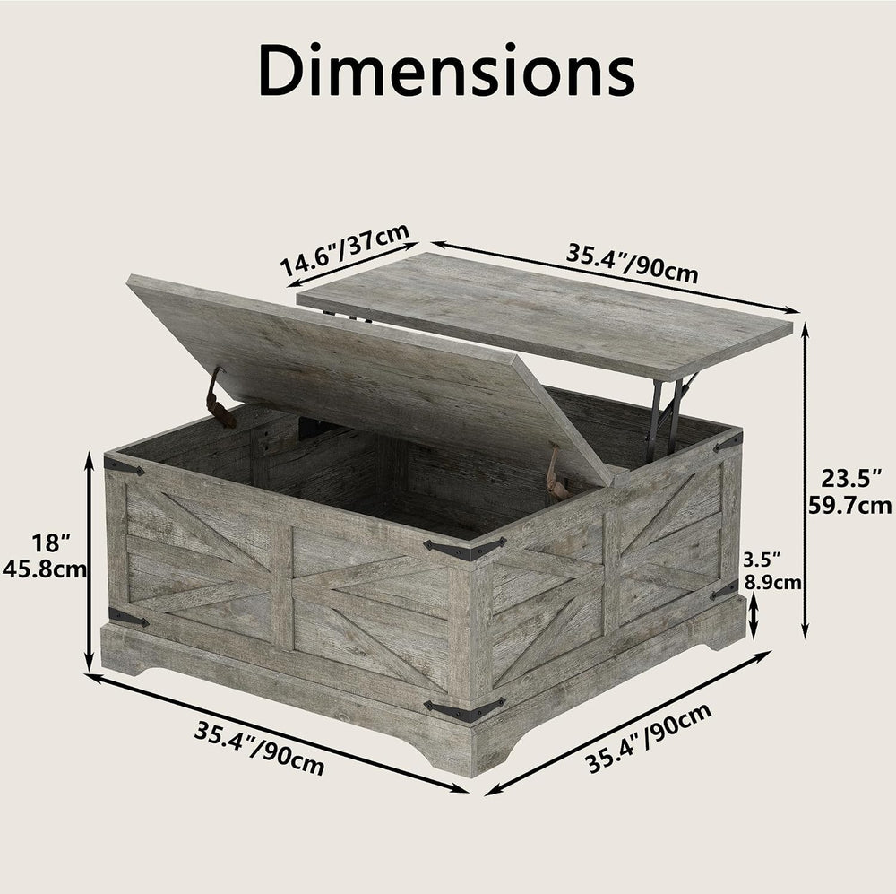 Furnideco 35.5''W Square Coffee Table Farmhouse Lift top Coffee Table...