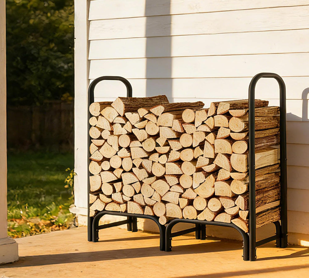 4ft Firewood Rack Heavy Duty Indoor Outdoor Firewood Storage Log Rack with Co...