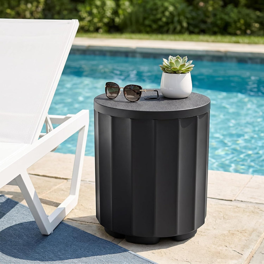 Umbrella Side Table with Hole, Weighted Umbrella Base, Black