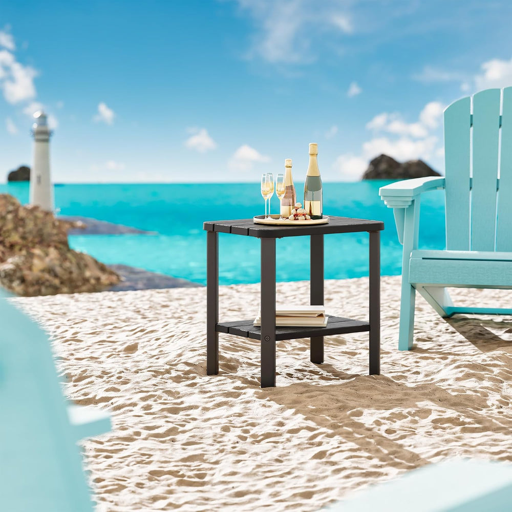 Adirondack Square Outdoor Side Table, 2-Tier Storage Weather Resistant HDPE R...
