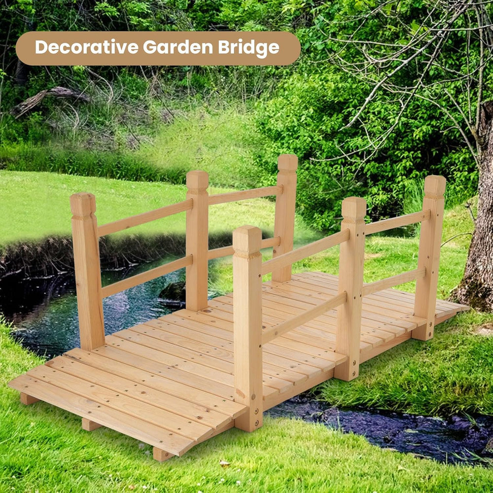 HAPPYGRILL 5FT Wooden Garden Bridge with Double Safety Railings