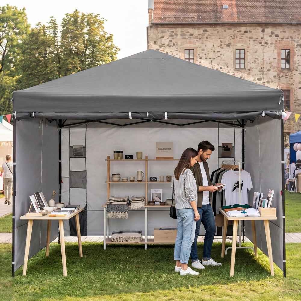GAFETE 4 Sidewalls Pop Up Canopy, Commercial 10x10 Tent, Gray