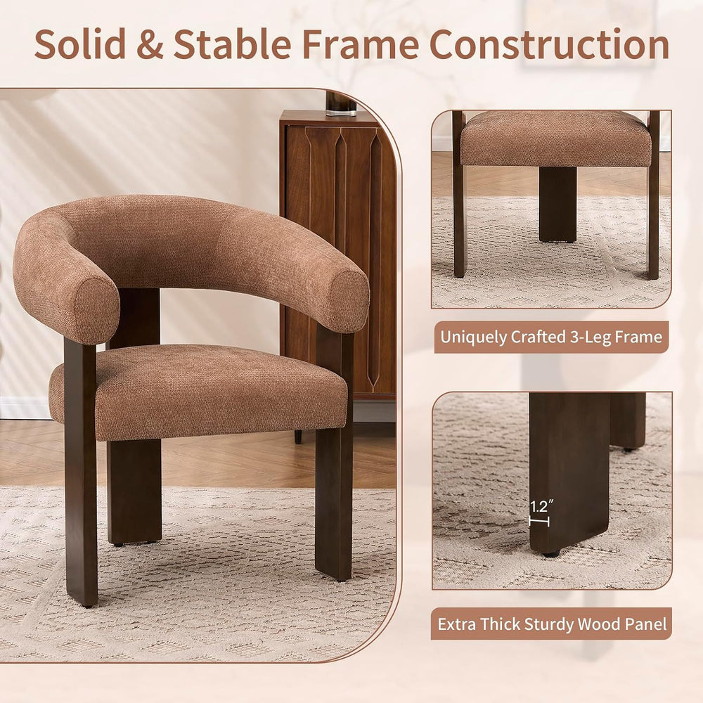 Modern Accent Chair, Barrel Armchair, U-Shaped Backrest, Brown