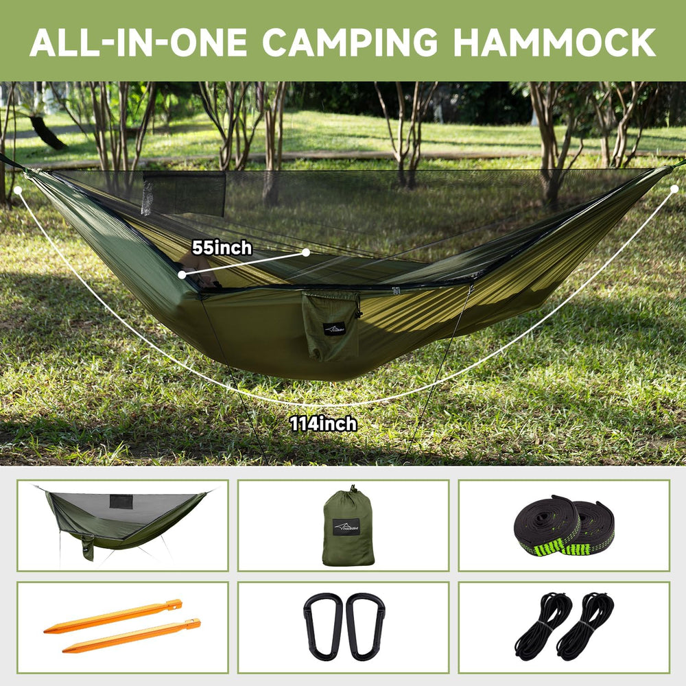 Camping Hammock with Mosquito Net and Ridge Rope, 2 Person Extra Large