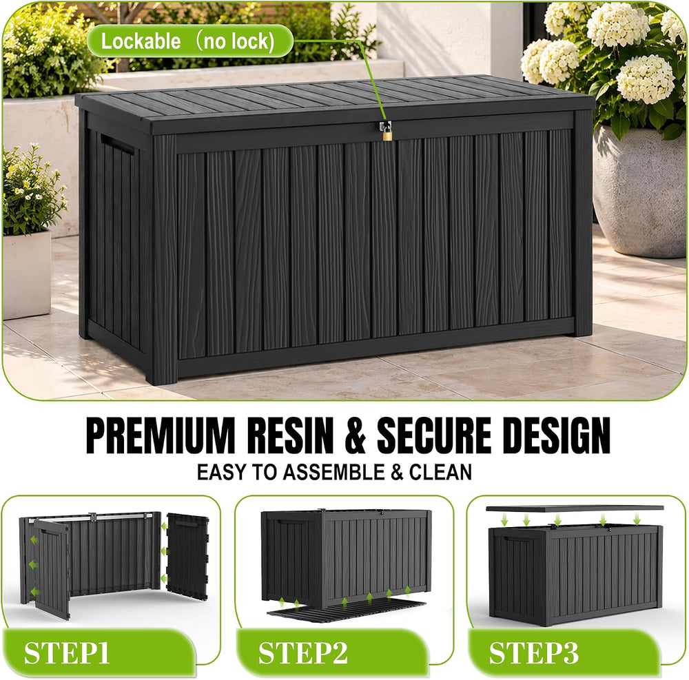 DRATO 325 Gallon Outdoor Storage Box Waterproof Large Deck Box, Black