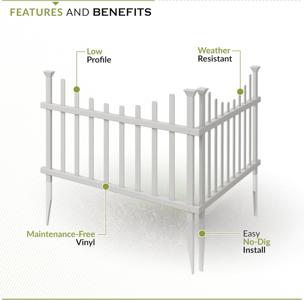 Zippity Washington Picket Fence Panels, White Vinyl DIY No Dig Kit