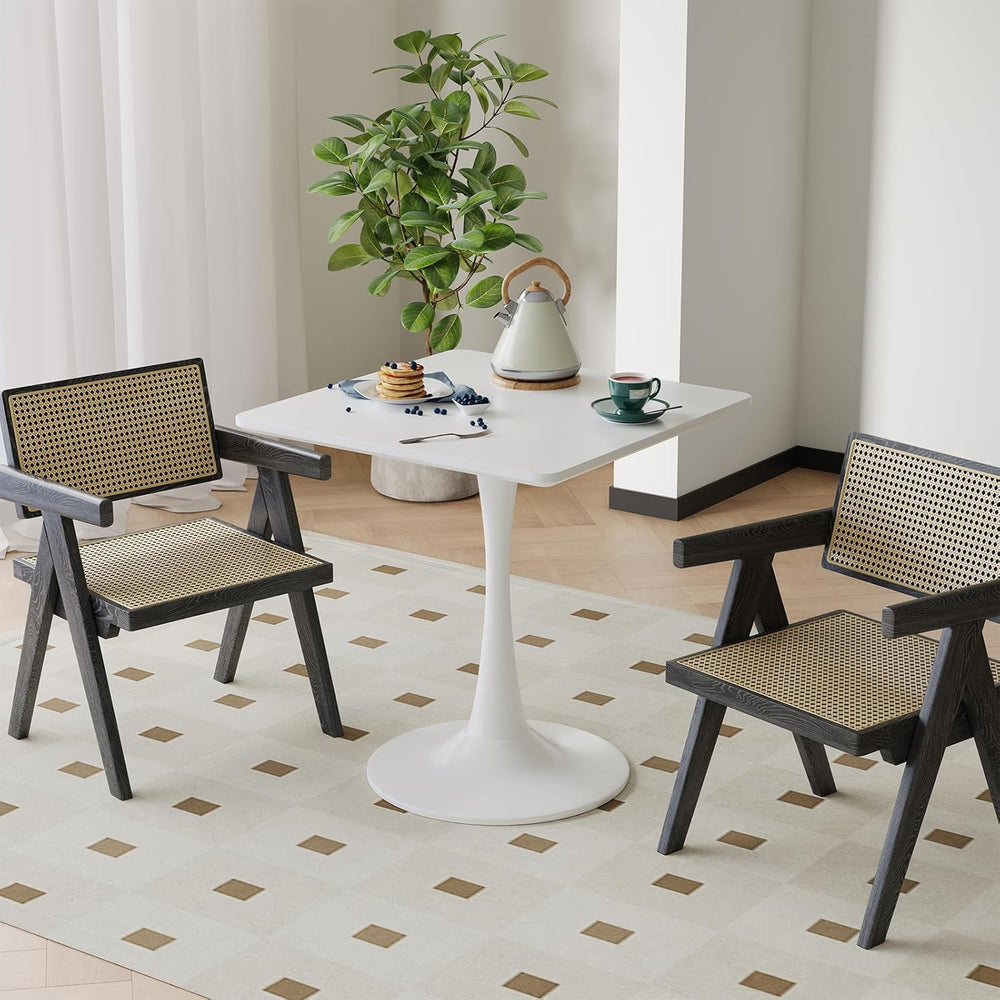 White Square Tulip Table for 2 Person, Modern 24 Inch Small Dining Table
