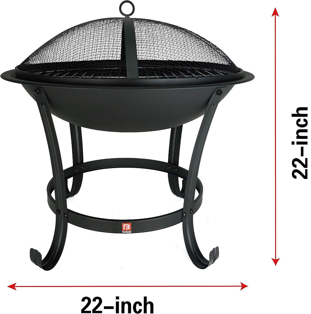 Fire Beauty 22" Fire Pit with 2-in-1 BBQ Grill, Spark Screen & Tote Bag