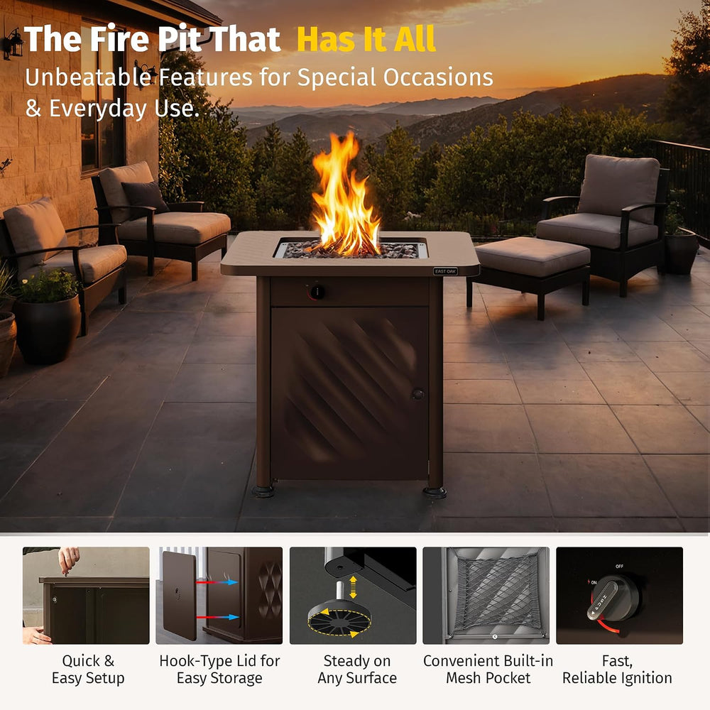 East Oak 28Inch Propane Fire Pit Table, 52,000 BTU