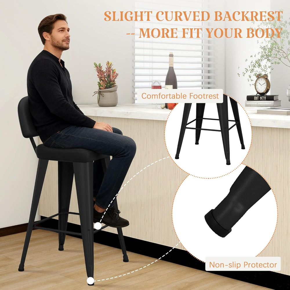 Yongchuang Counter Height Bar Stools with Back Set of 4, Black Faux Leather