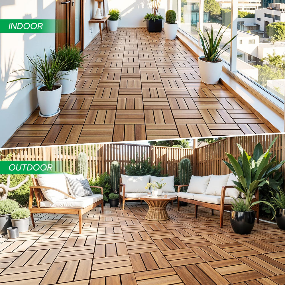 IDZO Interlocking Acacia Deck Tiles 9.6 SQFT, 10PCS, Golden, Checker