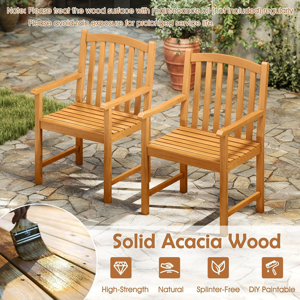 Tangkula Acacia Wood Outdoor Dining Chairs Set of 2