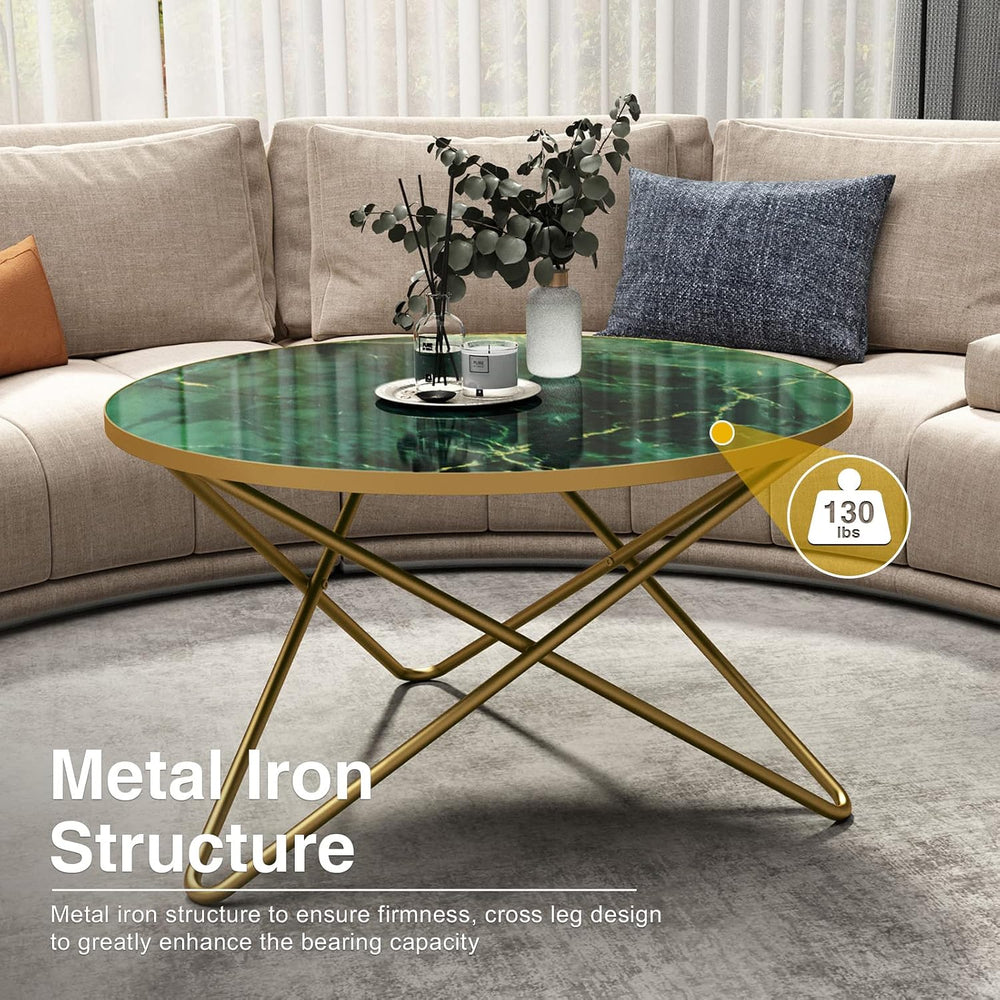 HLR Round Coffee Table with Green Faux Marble Top