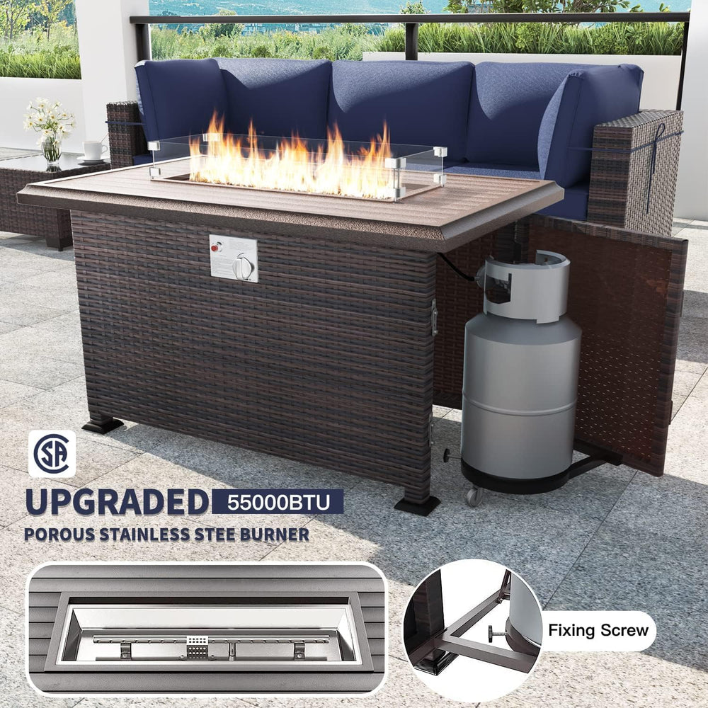 Kullavik 8 Piece Wicker Patio Furniture Set with Fire Pit Table