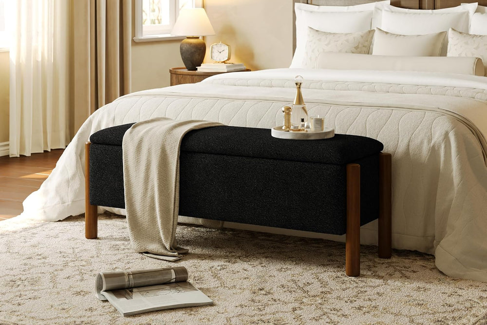 Modern Storage Benches with Walnut Wood Legs, 47'' Ottoman Bench with...