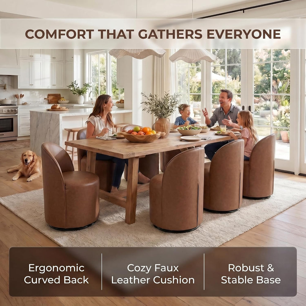 HNY Upholstered Kitchen & Dining Room Barrel Chairs Set of 6, Mid Century...