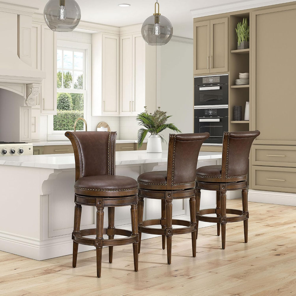 ROME + OAK Set of 4 Runyan 31" Swivel Bar Stool, High Back Barstool in D...