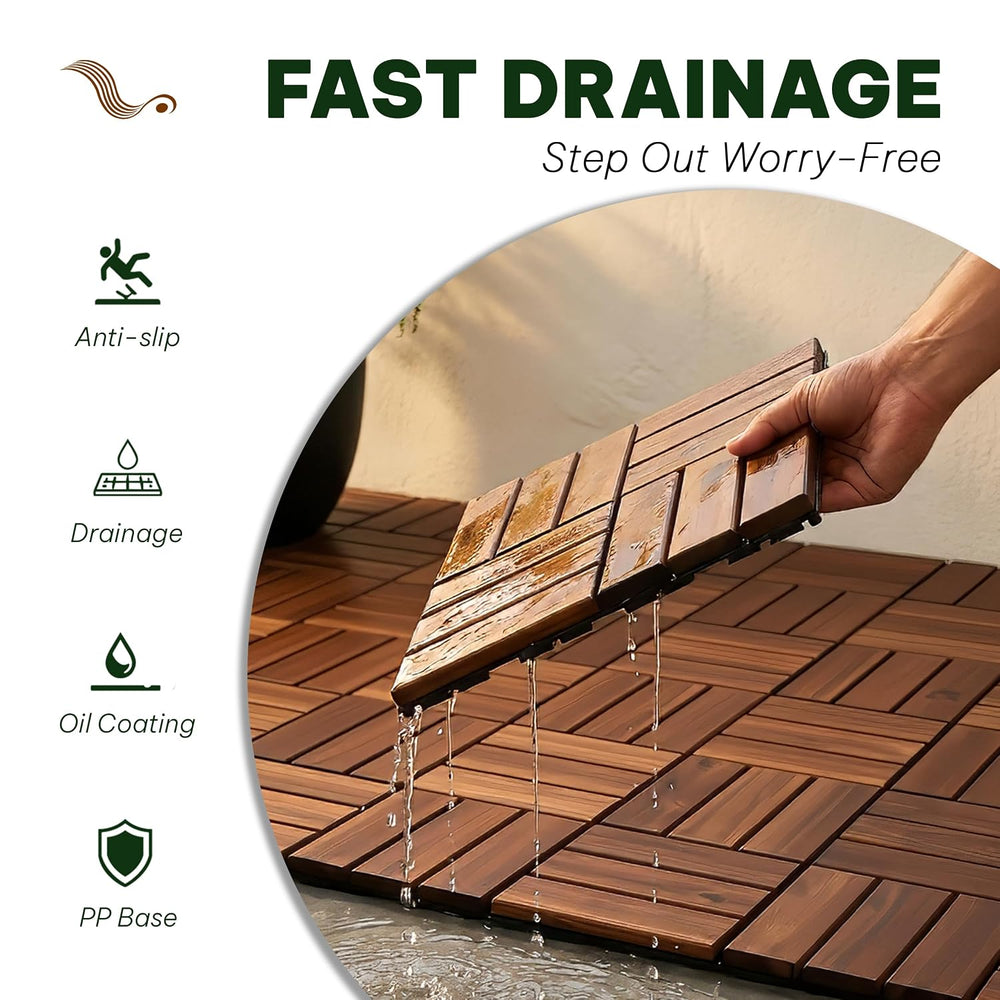 VICTORY RELAX Natural Acacia 12x12 Interlocking Wood Deck Tiles for Balcony, ...