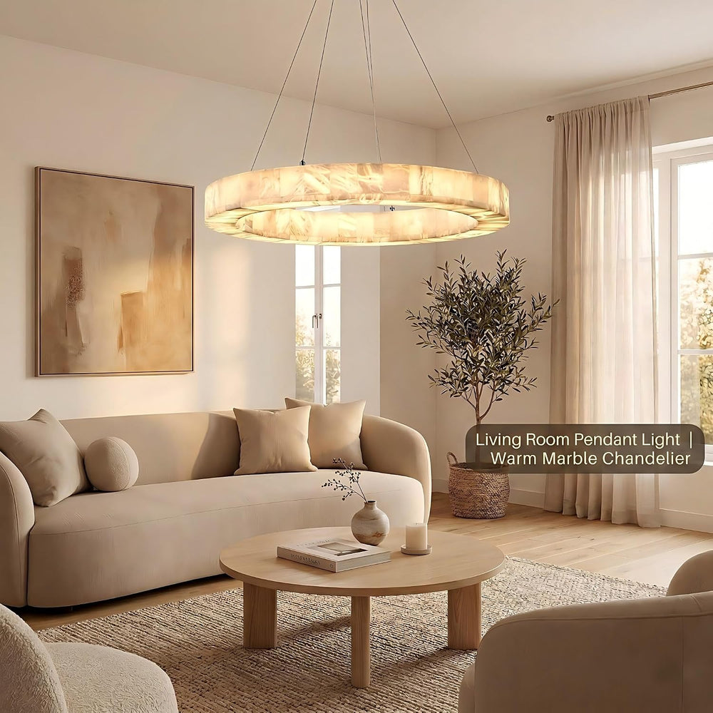 Alabaster Chandelier Spanish Natural Marble Round D30in Chandeliers, Modern L...
