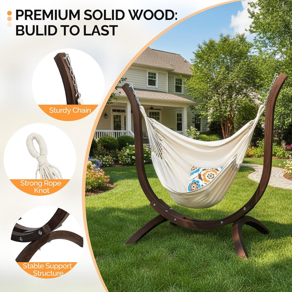 ONCLOUD 550 LBS Hand-Made Elegant Hammock Chair W/Stand, Premium Curved Woode...