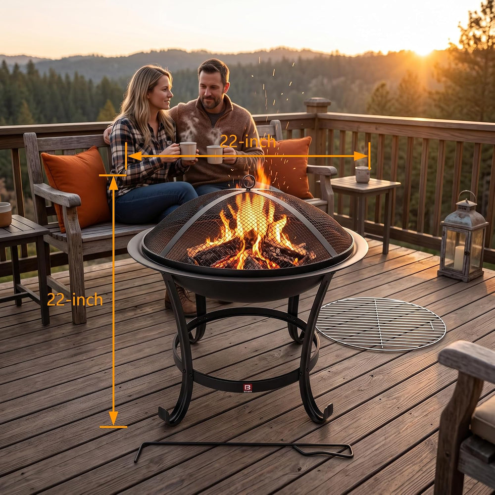 Fire Beauty 22" Wood Burning Fire Pit with 2-in-1 BBQ Grill & Spark ...