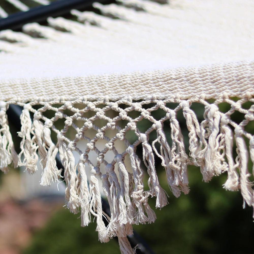 Sunnydaze Spreader Bar Woven Cotton Hammock for Outdoors, White