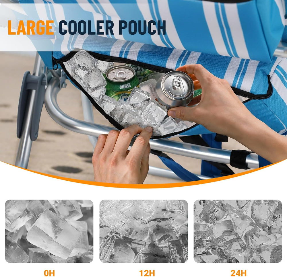 Overmont 2-Pack Low Beach Chairs with Cooler Bags - 6-Position Lay Flat