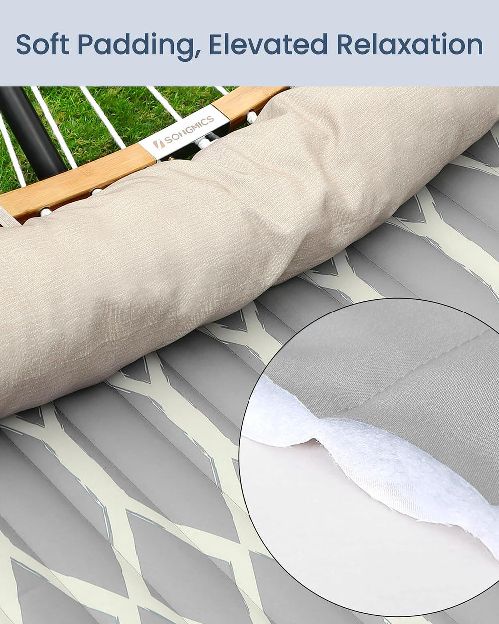 SONGMICS Quilted Double Hammock with Padded Pillow, 78.7 x 55.1 Inches