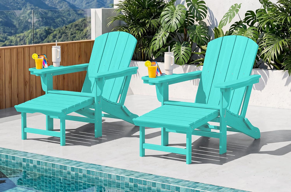 SERWALL Folding Adjustable Adirondack Chairs with Footrest Set of 2, HDPE Out...