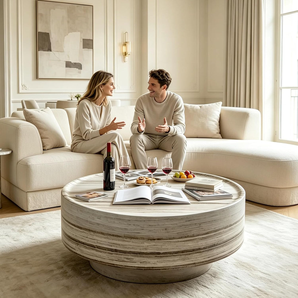 31.5" Round Faux Marble Coffee Table for Living Room (31.5"x12.8&qu...