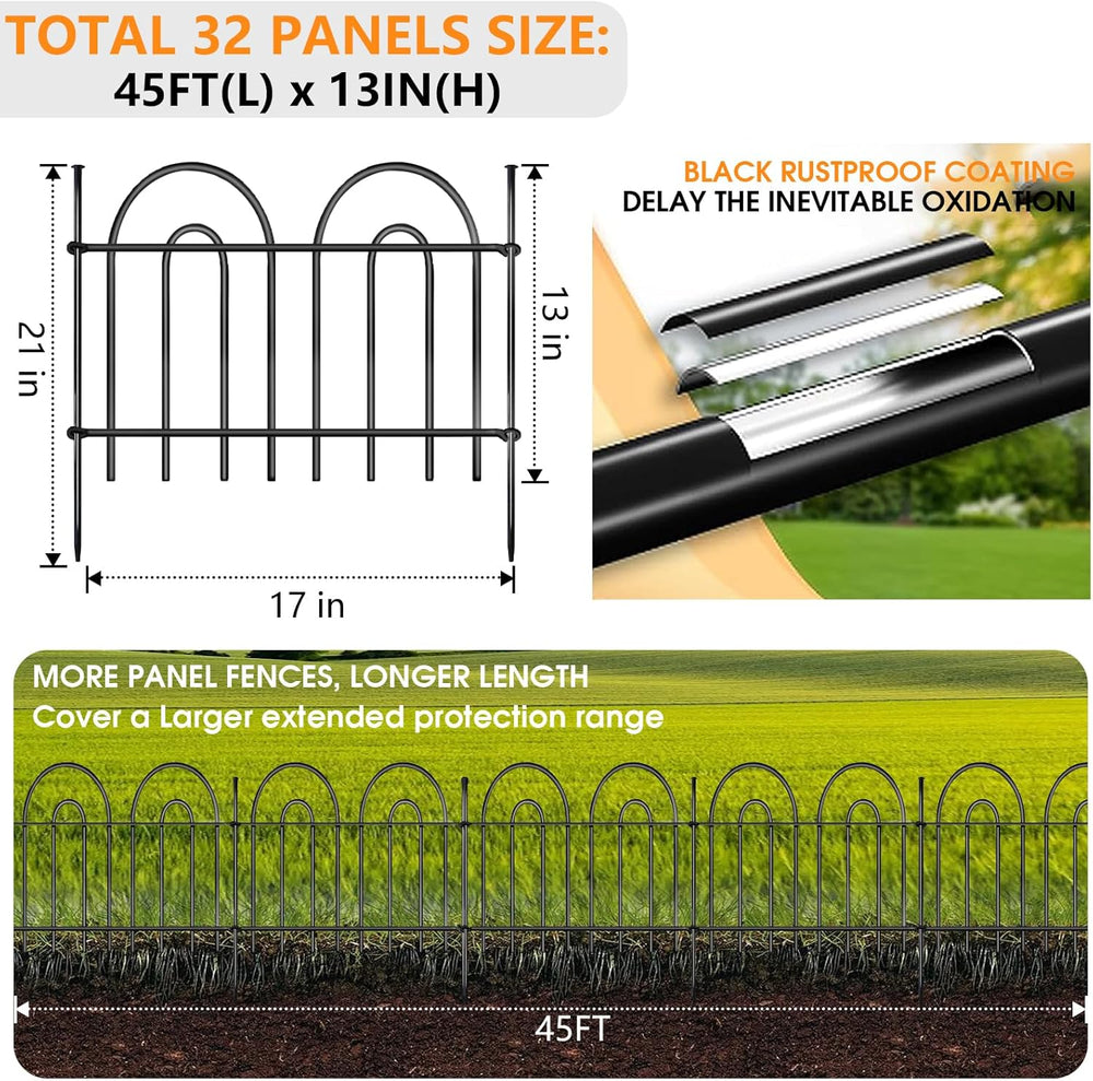 45ft X 13in Animal Barrier Fence, 32 Panels No Dig Fence for Dogs Rabbit, Ant...
