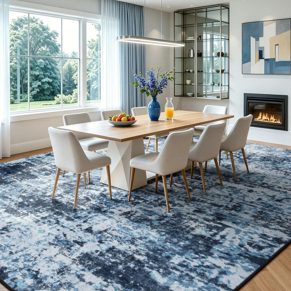 Lessymo Washable 8x10 Area Rugs for Living Room Bedroom, Abstract Navy Blue