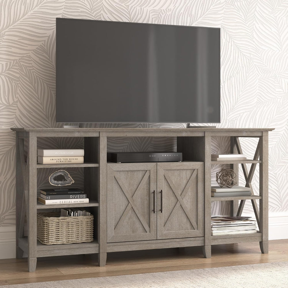 Bush Home Key West Tall TV Stand for 65 Inch TV in Washed Gray, Farmhouse Ent...