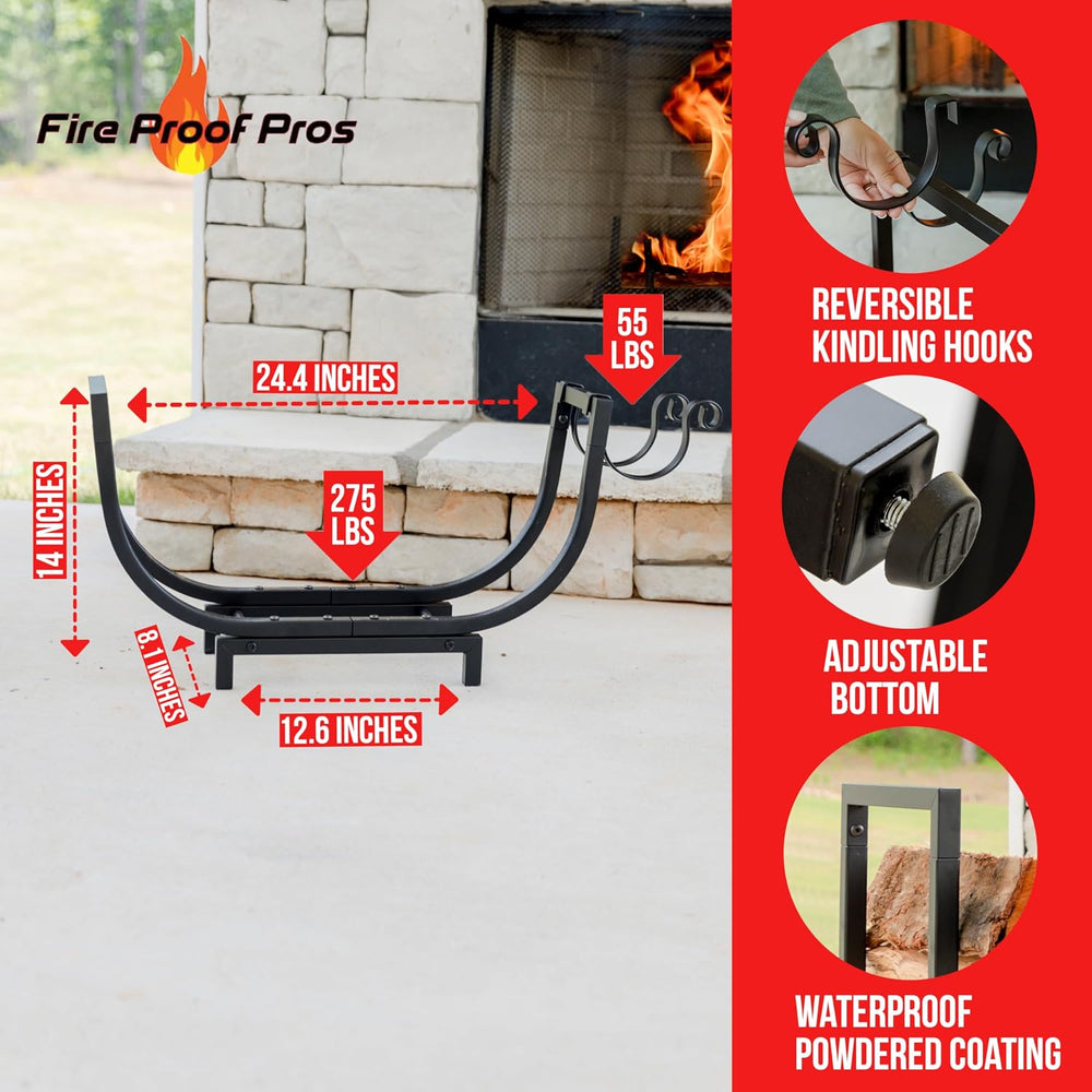 FireProof Pros Firewood Rack Outdoor and Indoor Firewood Storage with Kindlin...