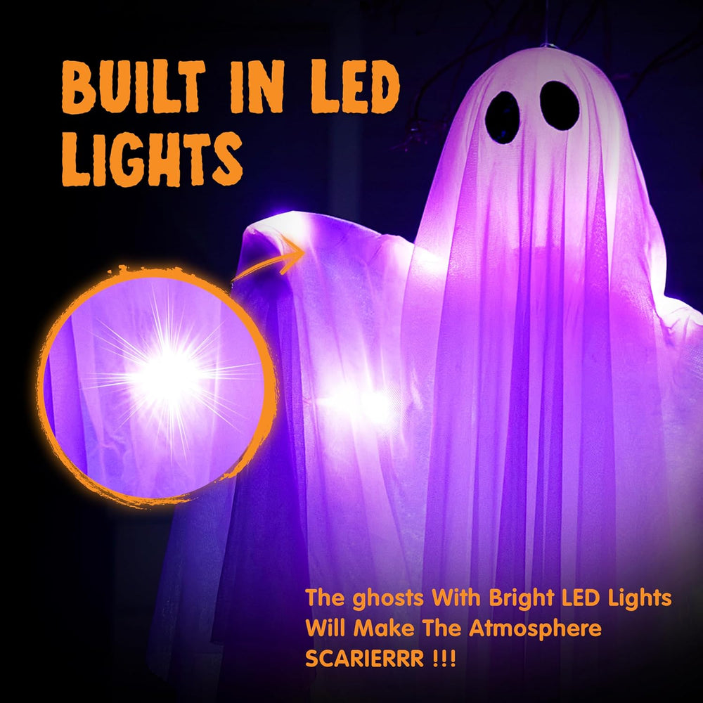JOYIN 2 Pcs 47” Halloween Hanging Light up Ghost Decorations Outdoor, Hallowe...